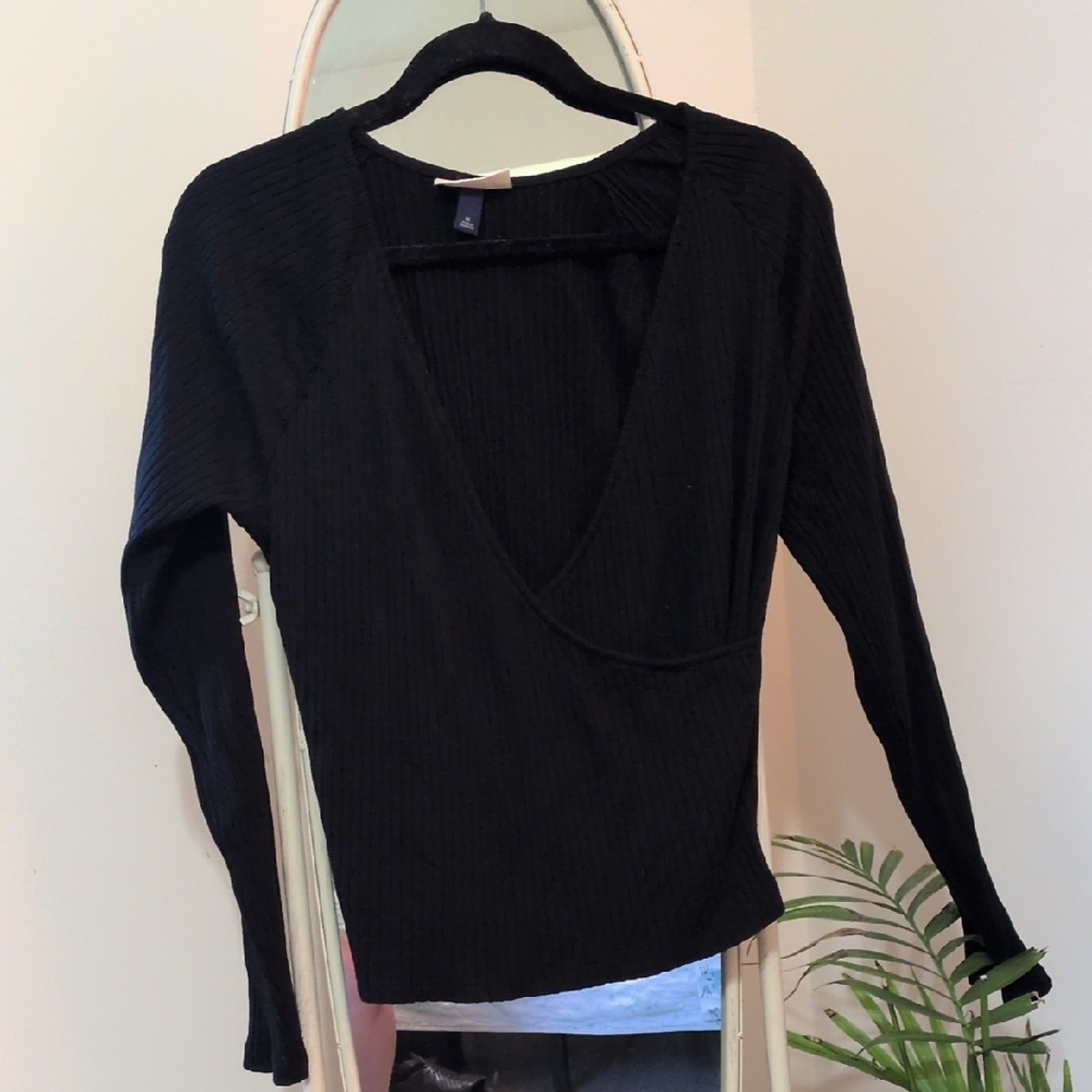 Universal Thread Black Wrap Blouse with V-Neck